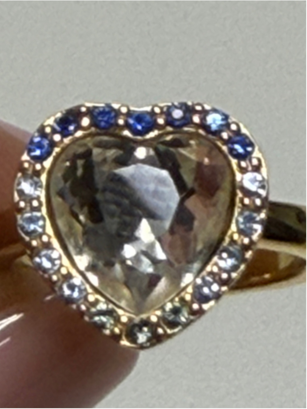 Women's KG Gold Heart Ring with Blue and Clear Stones, One Size - Picture 4 of 4